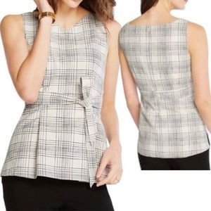 Ann Taylor plaid tie waist shell top Size 8 white & black lined blouse office